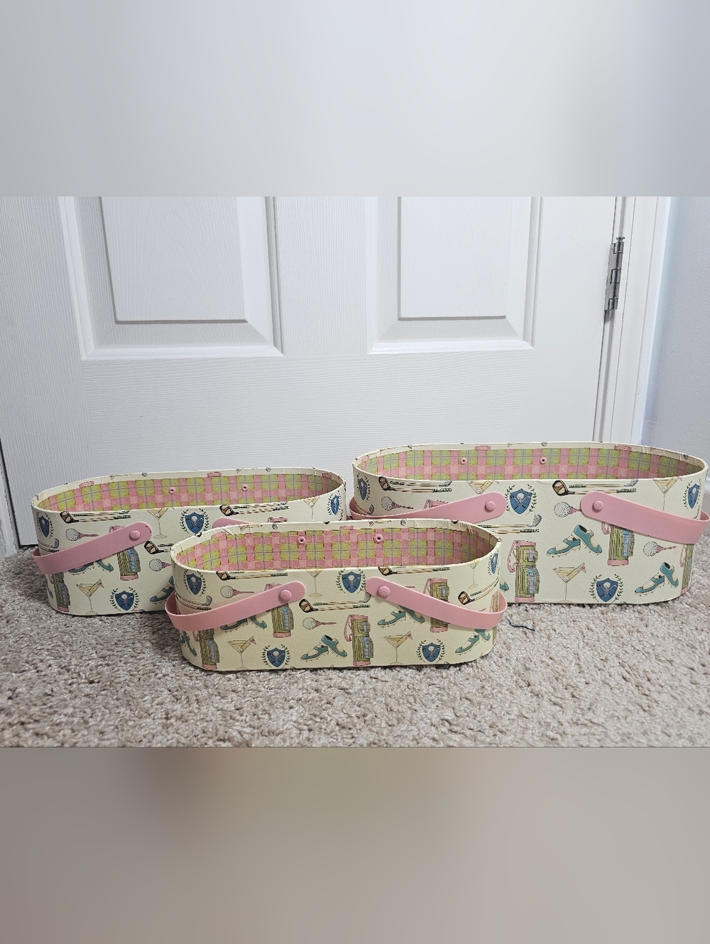Bob's Boxes by Lang Primative Pink Golf Par Four Nesting Basket/Box with Handles - Picture 2 of 8